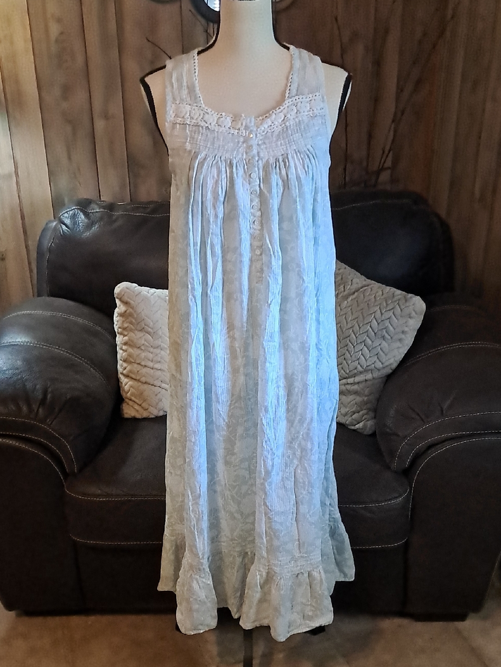Shabby Chic Floral Cotton Crochet Trimmed Nightgown Intimates Loungewear